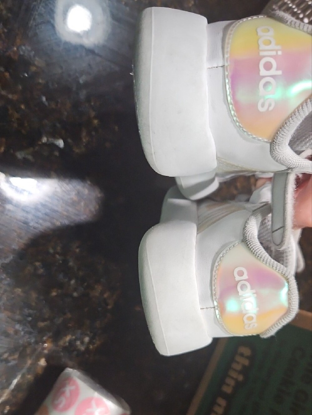 Adidas Bubble White Kids Velcro Sneakers with Iridescent Stripe 7K - Picture 7 of 14